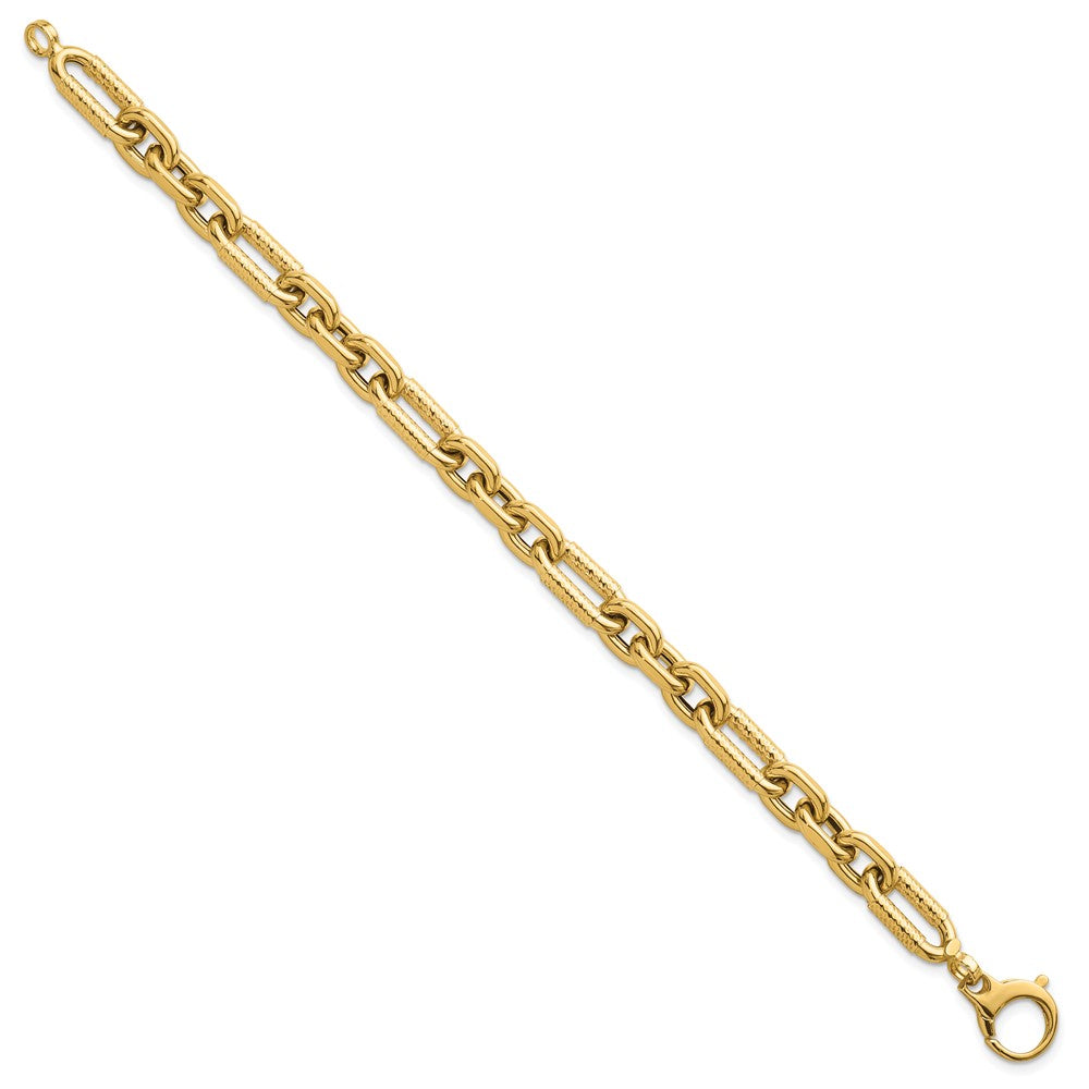 14K Yellow Gold Polished 8.8mm Diamond-cut Fancy Figaro Link 7.5 Inch Bracelet