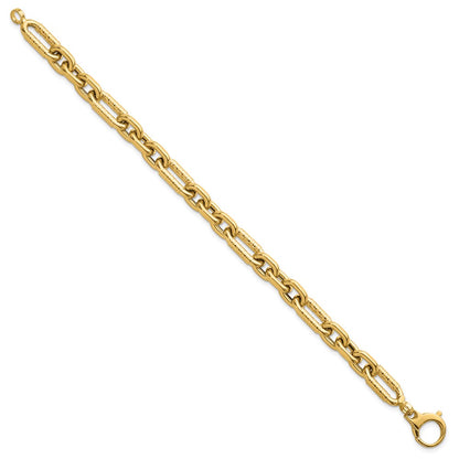 14K Yellow Gold Polished 8.8mm Diamond-cut Fancy Figaro Link 7.5 Inch Bracelet
