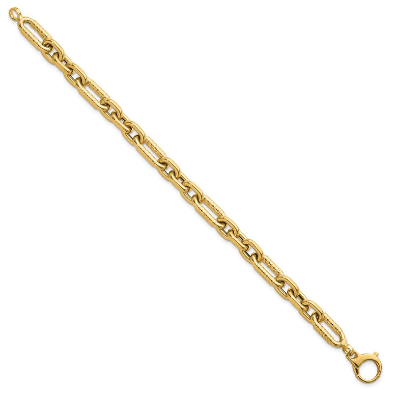 14K Yellow Gold Polished 8.8mm Diamond-cut Fancy Figaro Link 7.5 Inch Bracelet
