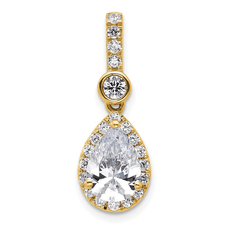 14K Yellow Gold 2 carat Certified Lab Grown Diamond VS/SI+ G+ Pear Complete Halo Pendant