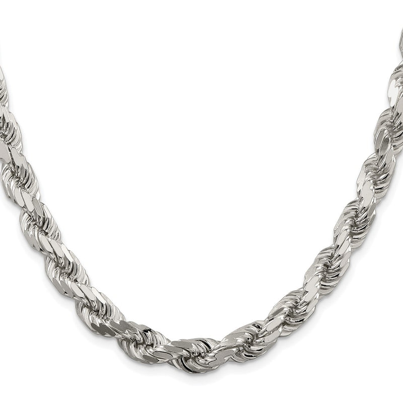 Sterling Silver Rhodium-plated 7.8mm Diamond-cut Rope 22 Inch Chain