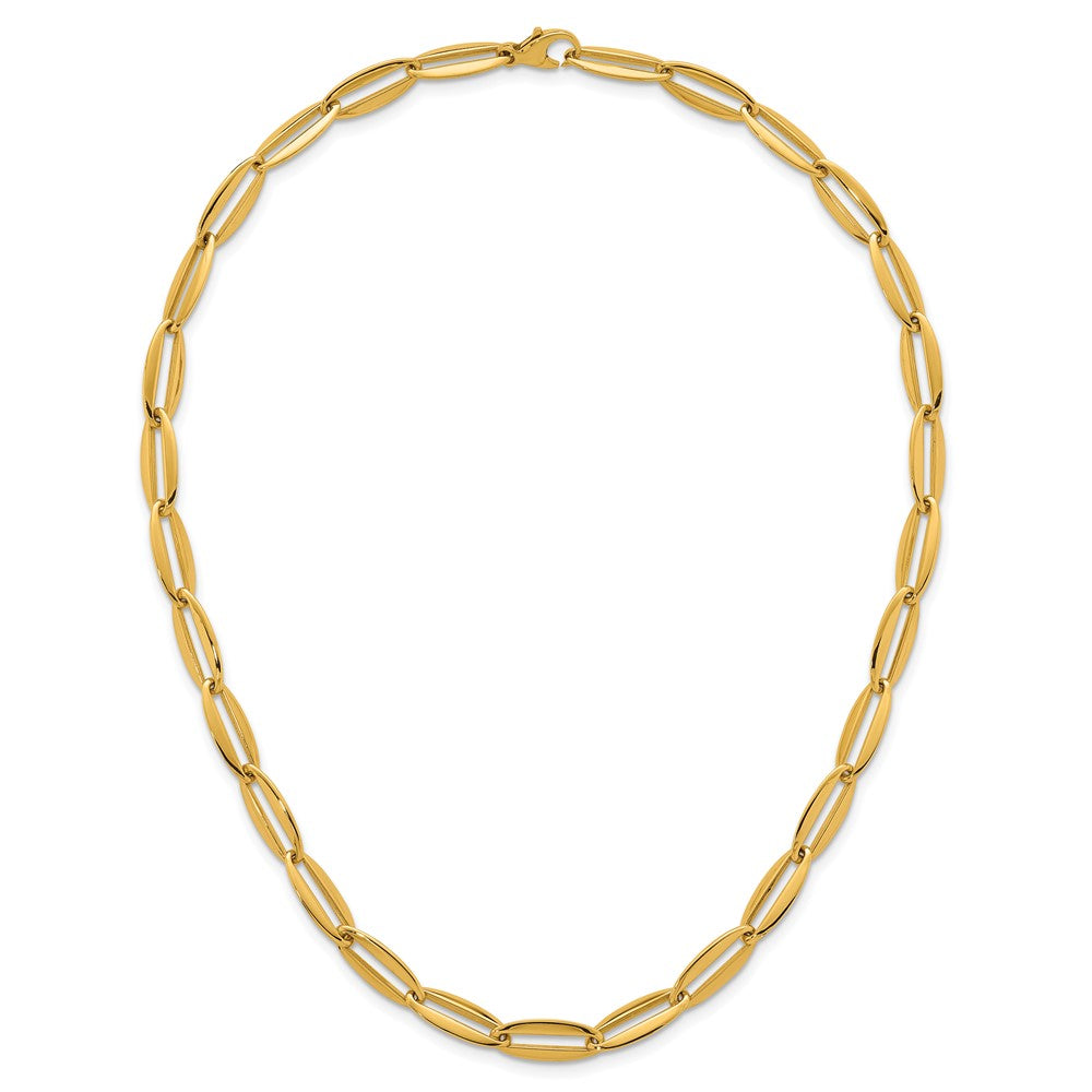 14K Yellow Gold Polished 7mm Long Oval Link 18 Inch Necklace