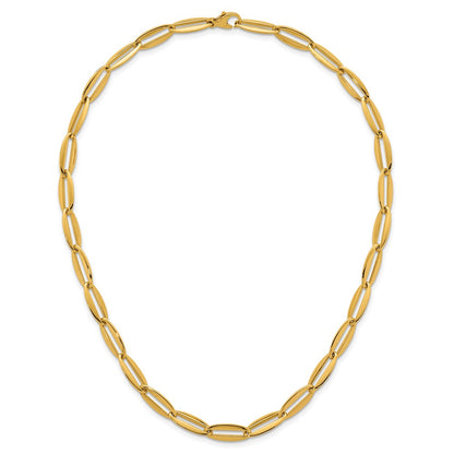 14K Yellow Gold Polished 7mm Long Oval Link 18 Inch Necklace
