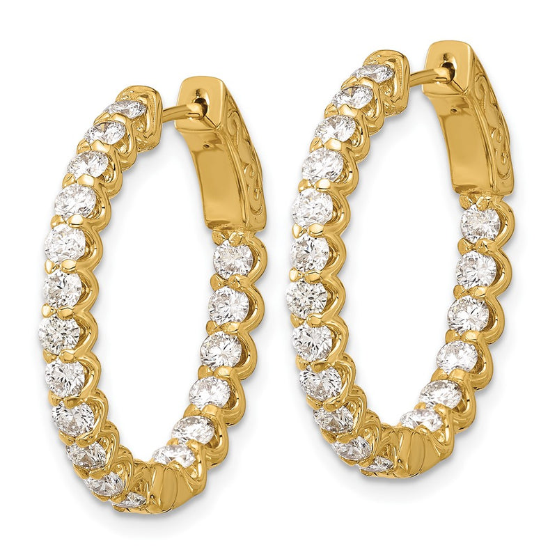 14K Yellow Gold 2.1 carat Diamond In/Out Oval Hoop w/Safety Clasp Earrings