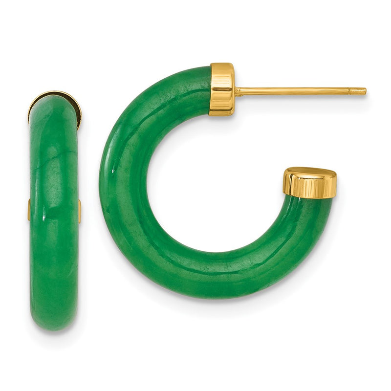 14K Yellow Gold Polished 3.8mm Jade Post C-Hoop Earrings
