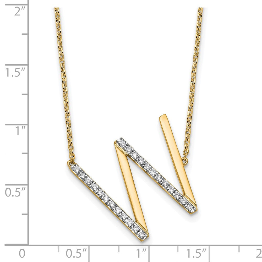 14K Yellow Gold Sideways Diamond Initial W 18 Inch Necklace