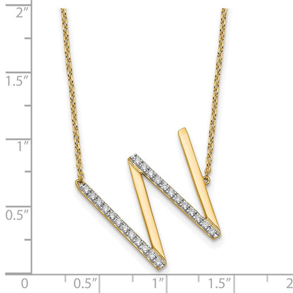 14K Yellow Gold Sideways Diamond Initial W 18 Inch Necklace