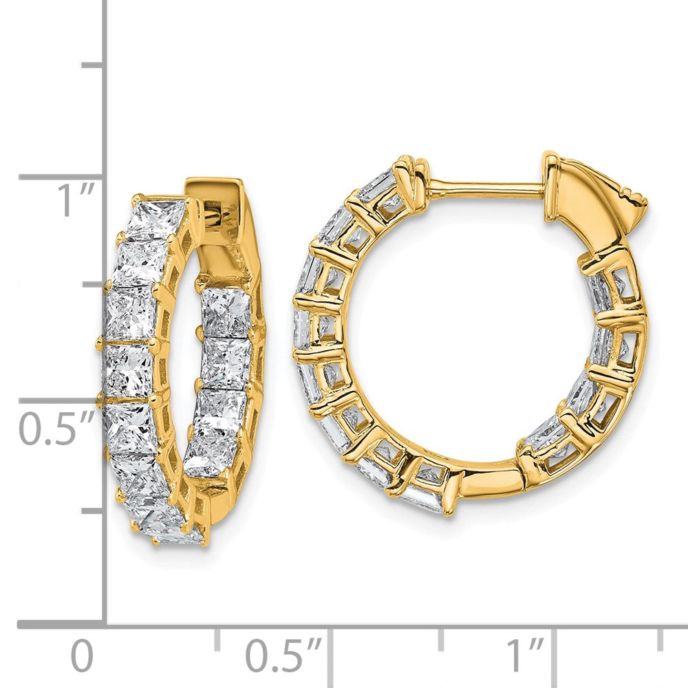 14K Yellow Gold 4 carat Lab Grown Diamond VS+ F+ Princess Complete In and Out Hoop Earrings
