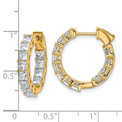 14K Yellow Gold 4 carat Lab Grown Diamond VS+ F+ Princess Complete In and Out Hoop Earrings