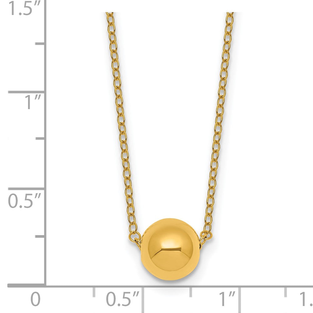 14K Yellow Gold Polished 7.5mm Round Bead 16 Inch Necklace Plus 2 Inch Extender