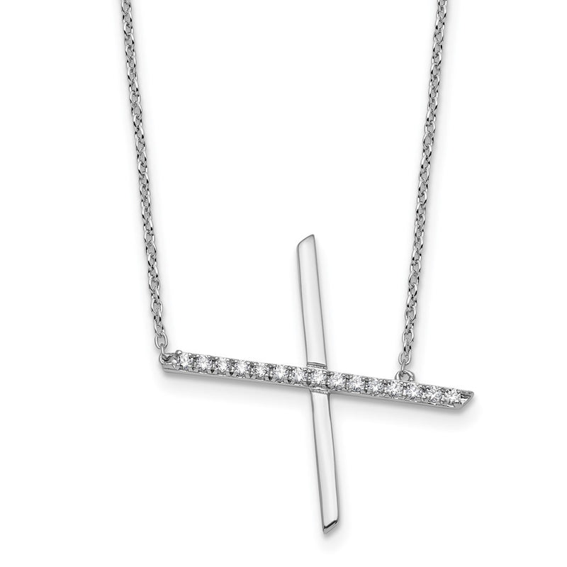 14K White Gold Sideways Diamond Initial X 18 Inch Necklace