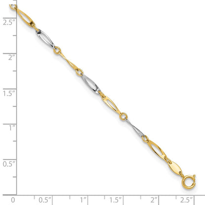 14K Two-Tone Gold Polished Oval Twist Link Plus Extender Total Chain Anklet
