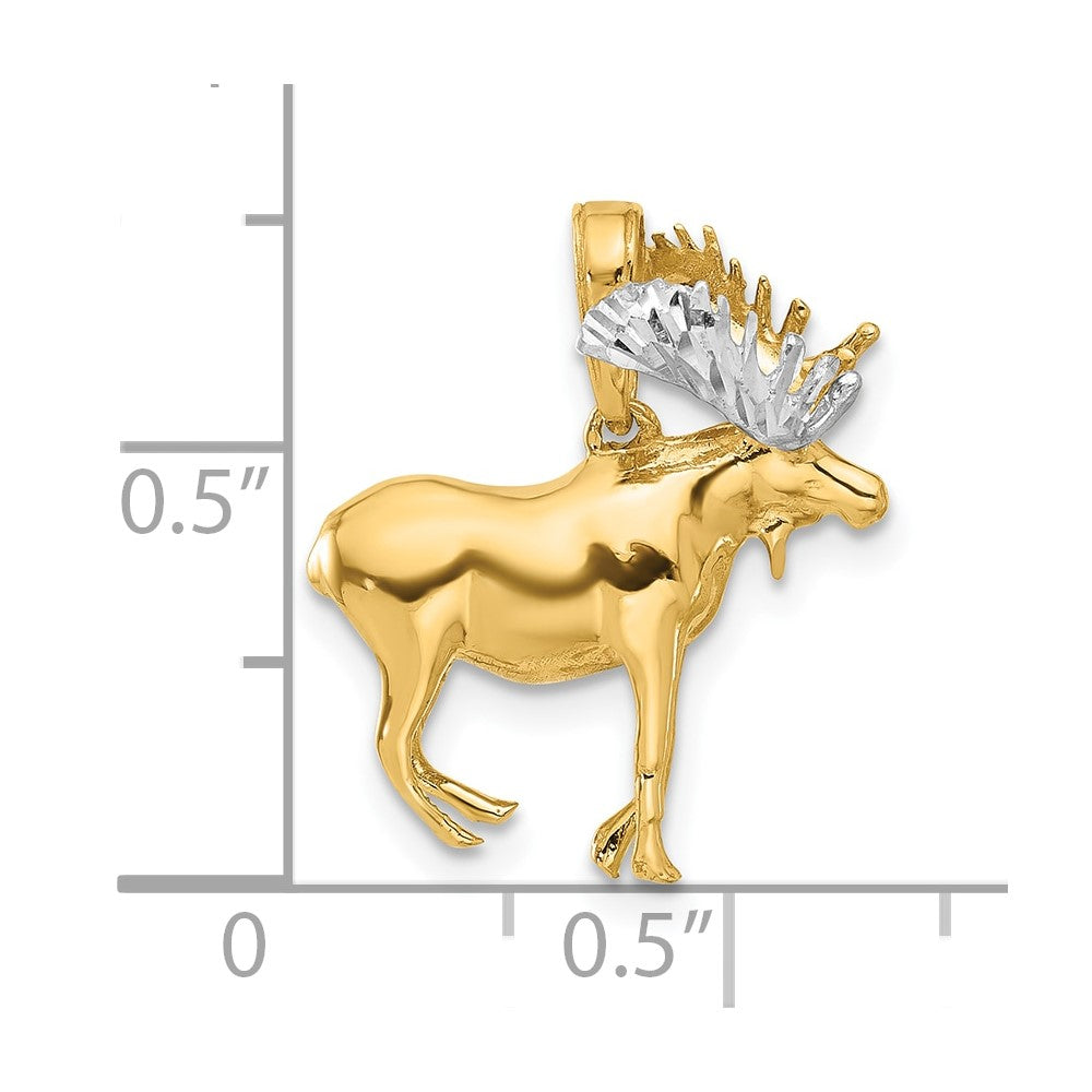 14K Yellow Gold and Rhodium Diamond-cut 3-D Moose Pendant