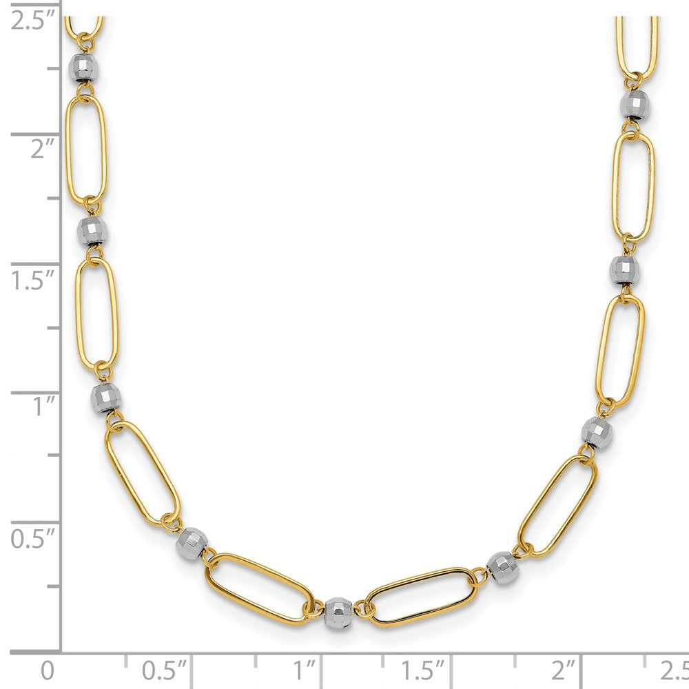 14K Two-Tone Gold Two-tone Polished Paperclip Links and Faceted Beads 18 Inch Necklace