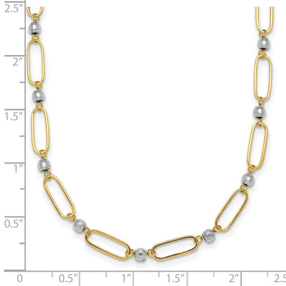 14K Two-Tone Gold Two-tone Polished Paperclip Links and Faceted Beads 18 Inch Necklace