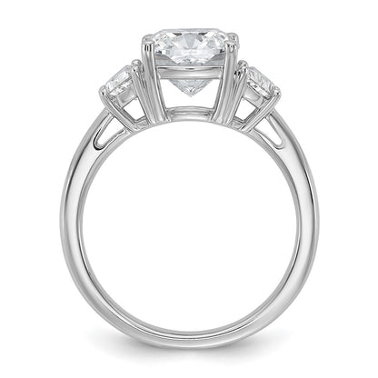 14K White Gold 3 1/8 carat Certified Lab Grown Diamond VS/SI+ G+ Complete Cushion and Half Moon Three Stone Engagement Ring