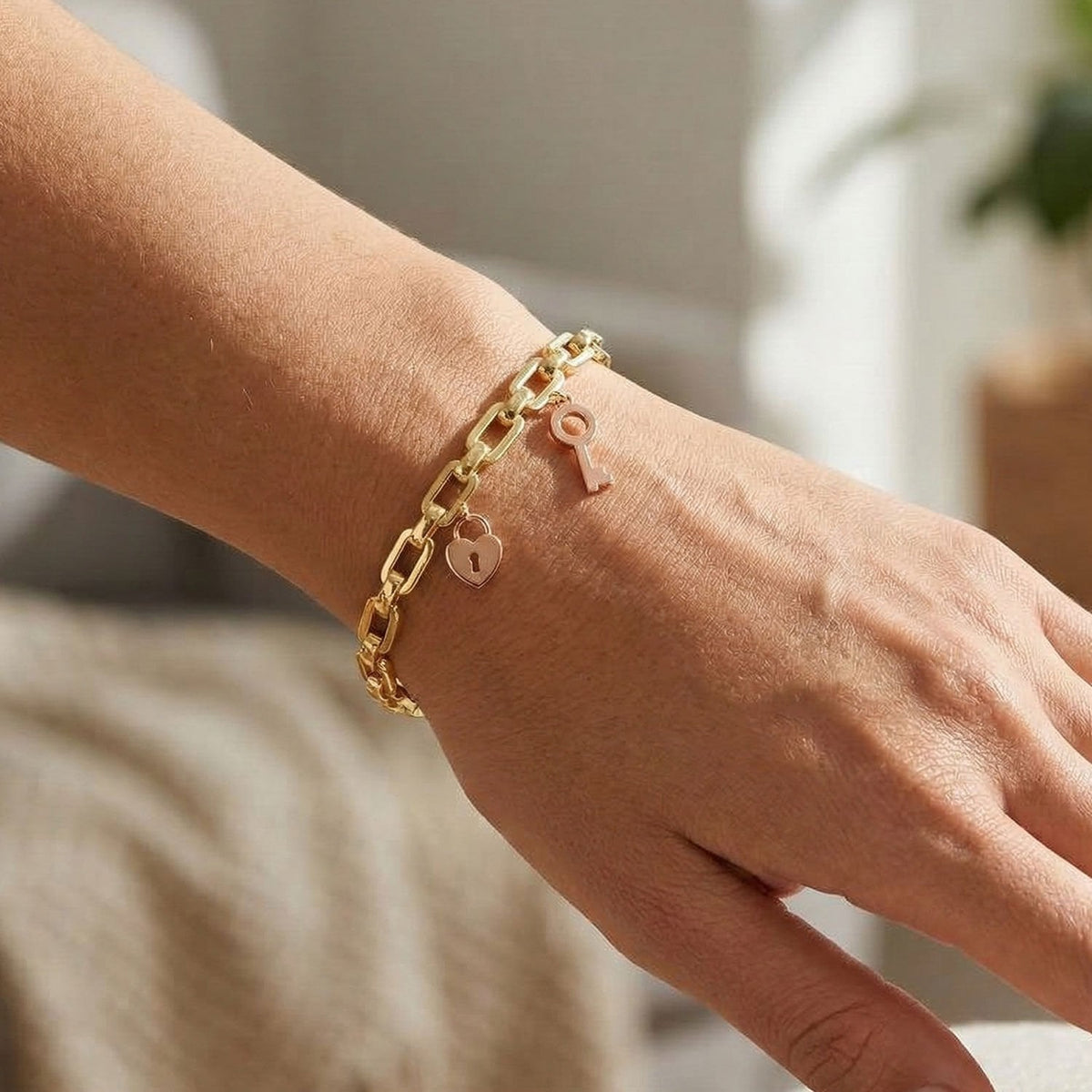 14K Yellow Gold Designer Inspired Charm Hinged Cuff Bangle