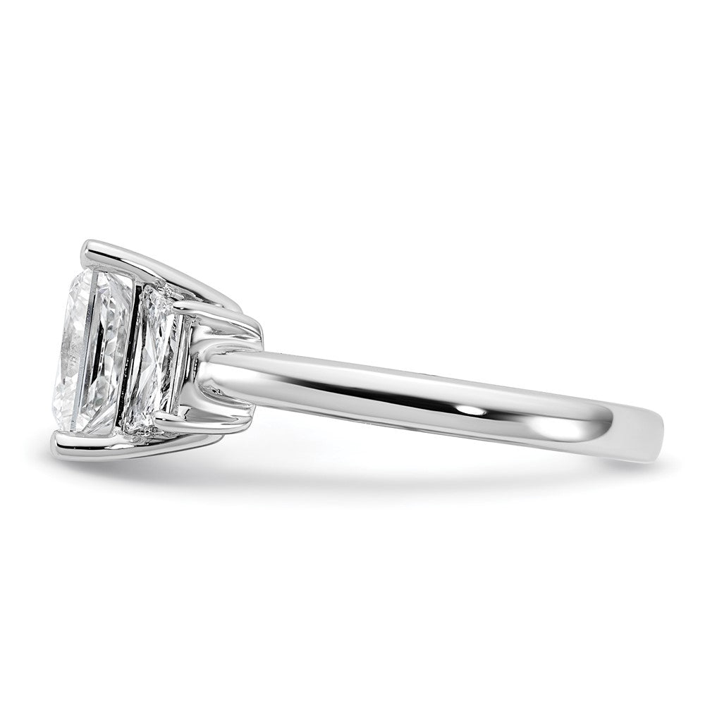 14K White Gold 3 1/3 carat Lab Grown Diamond VS+ F+ Princess and Trapezoid Complete Three Stone Engagement Ring
