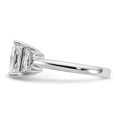 14K White Gold 3 1/3 carat Lab Grown Diamond VS+ F+ Princess and Trapezoid Complete Three Stone Engagement Ring