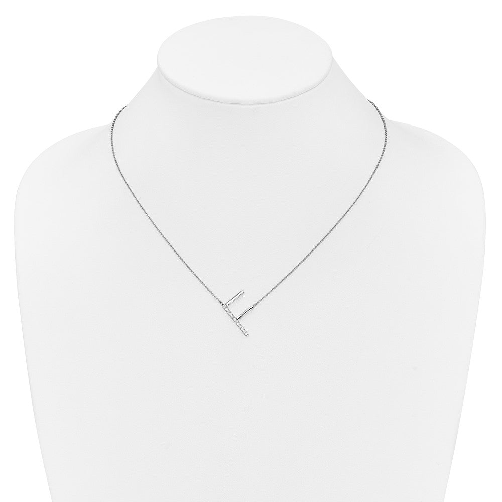 14K White Gold Sideways Diamond Initial F 18 Inch Necklace