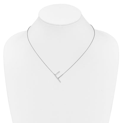 14K White Gold Sideways Diamond Initial F 18 Inch Necklace