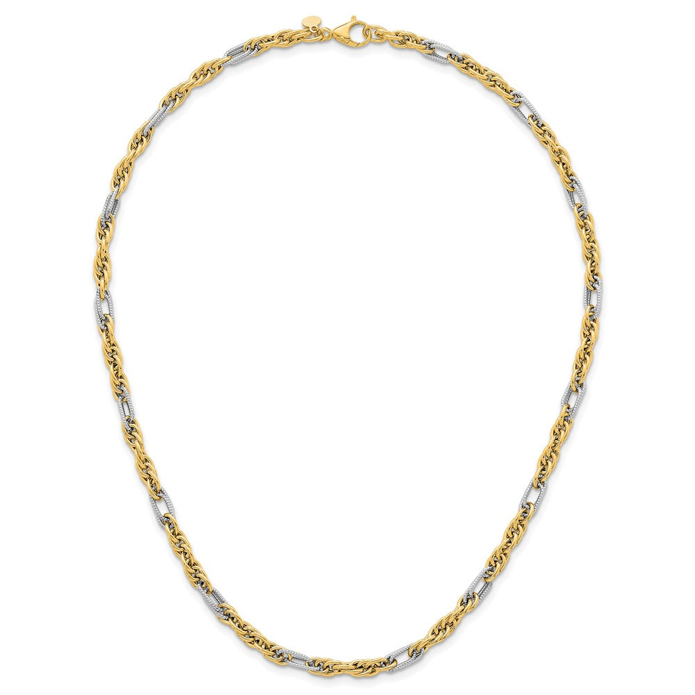 14K Yellow Gold with Rhodium Polished 4.2mm Fancy Rope Chain 18 Inch Necklace