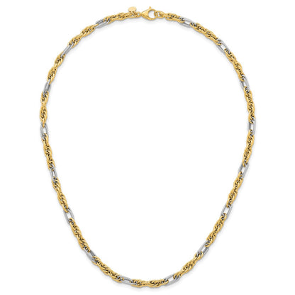14K Yellow Gold with Rhodium Polished 4.2mm Fancy Rope Chain 18 Inch Necklace