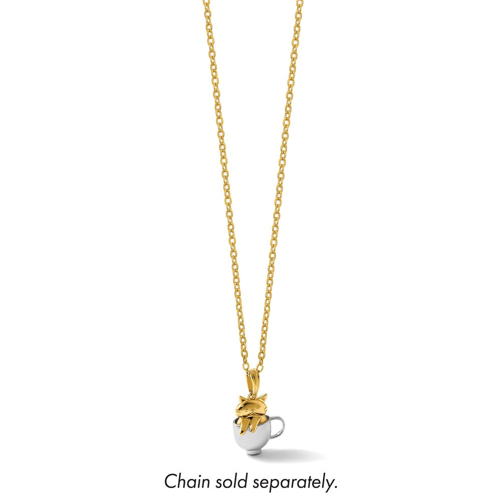 14K Yellow Gold with Rhodium Polished 3-D Cat In Mug Charm