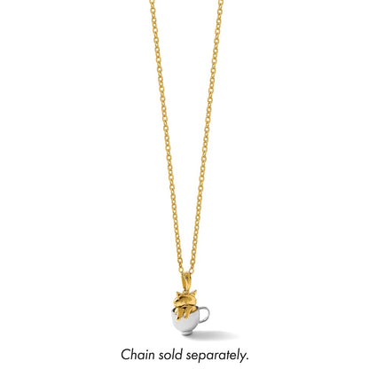 14K Yellow Gold with Rhodium Polished 3-D Cat In Mug Charm