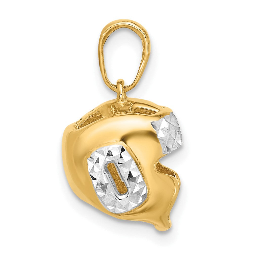14K Yellow Gold and Rhodium Diamond-cut Wrestling Helmet Pendant