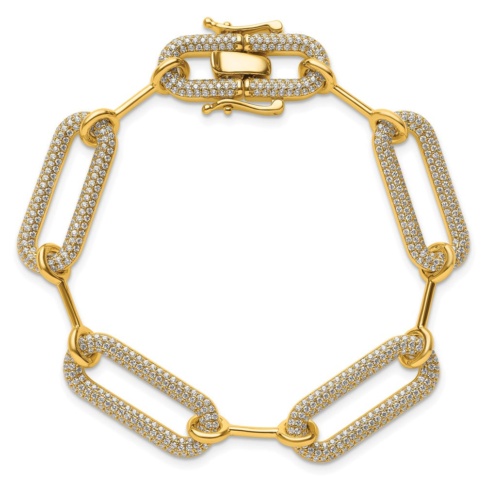 14K Yellow Gold Polished Complete 3.25 carat Diamond Paperclip Link 7 Inch Bracelet
