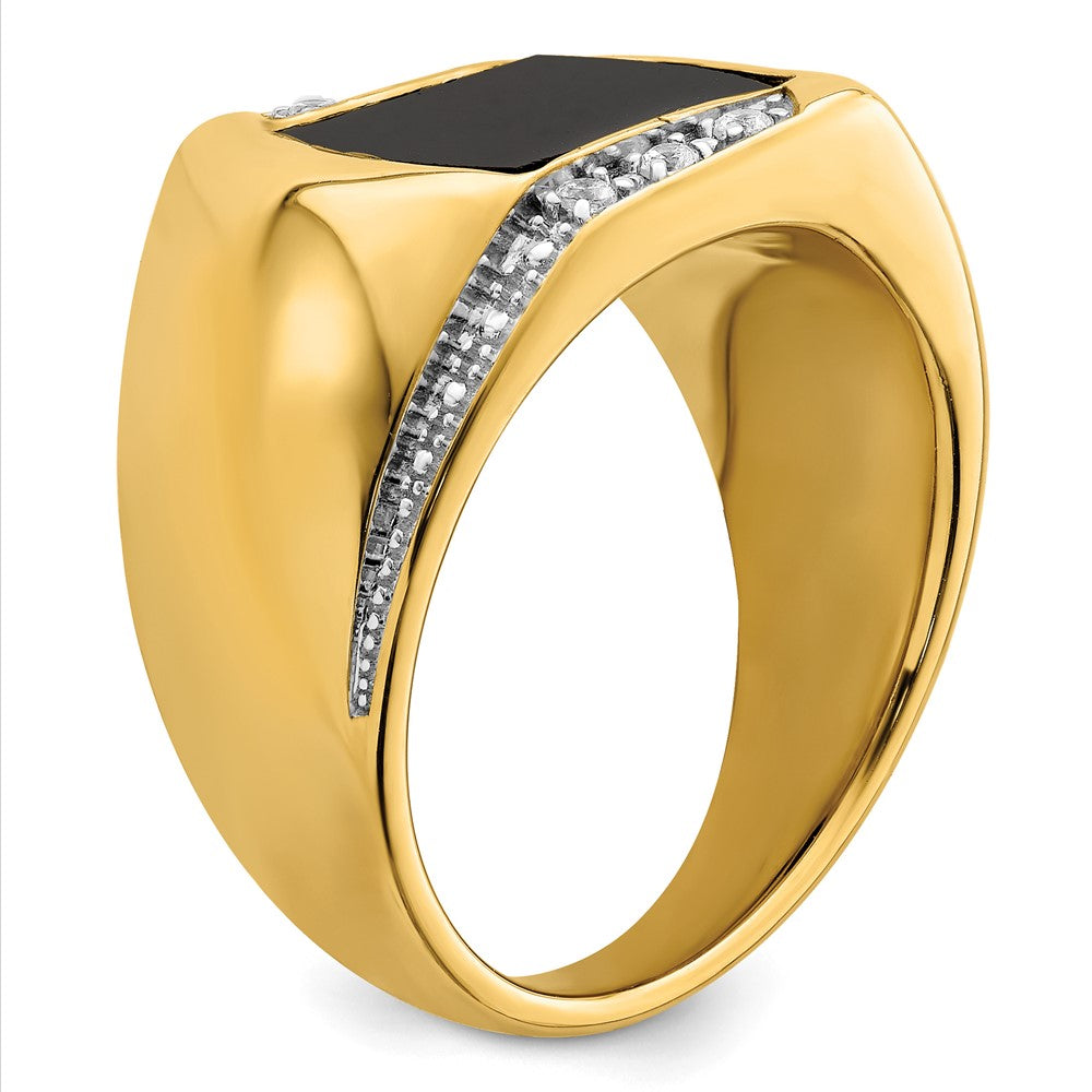 14K White Gold Onyx and Diamond Mens Ring