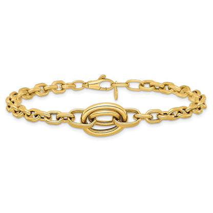 14K Yellow Gold Polished Double Circle Fancy 7.25 Inch Bracelet Plus 0.25 Inch Extender