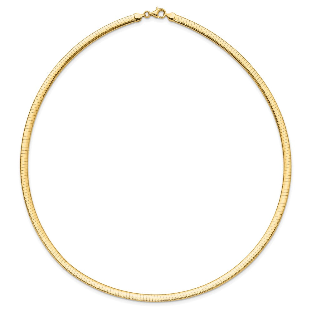 14K Yellow Gold Flat 4mm Fancy Diamond-cut Reversible to High Polished 17.25 Inch Omega Necklace