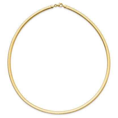 14K Yellow Gold Flat 4mm Fancy Diamond-cut Reversible to High Polished 17.25 Inch Omega Necklace