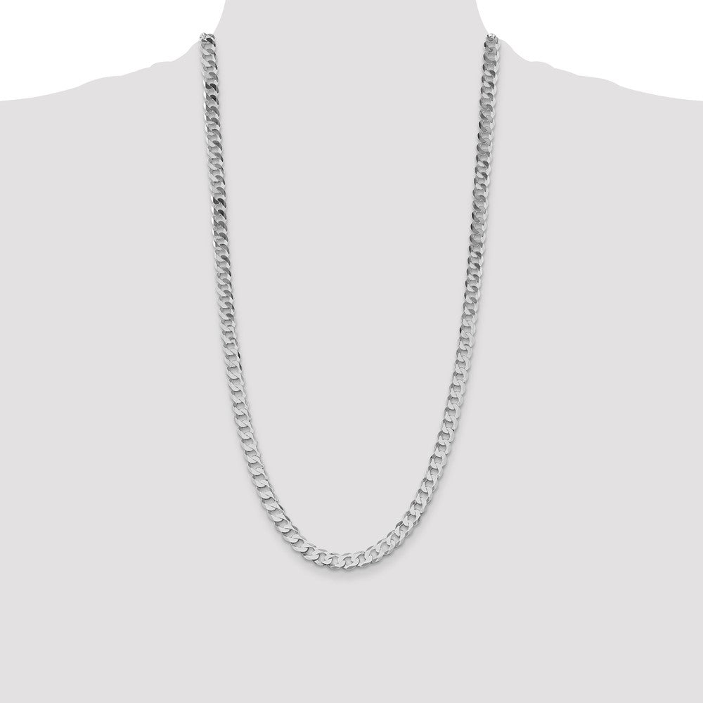 Sterling Silver Rhodium-plated 7.5mm Flat Curb 28 Inch Chain