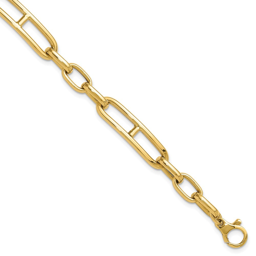 14K Yellow Gold Polished 7.4mm Fancy Open Link Cable 8 Inch Bracelet