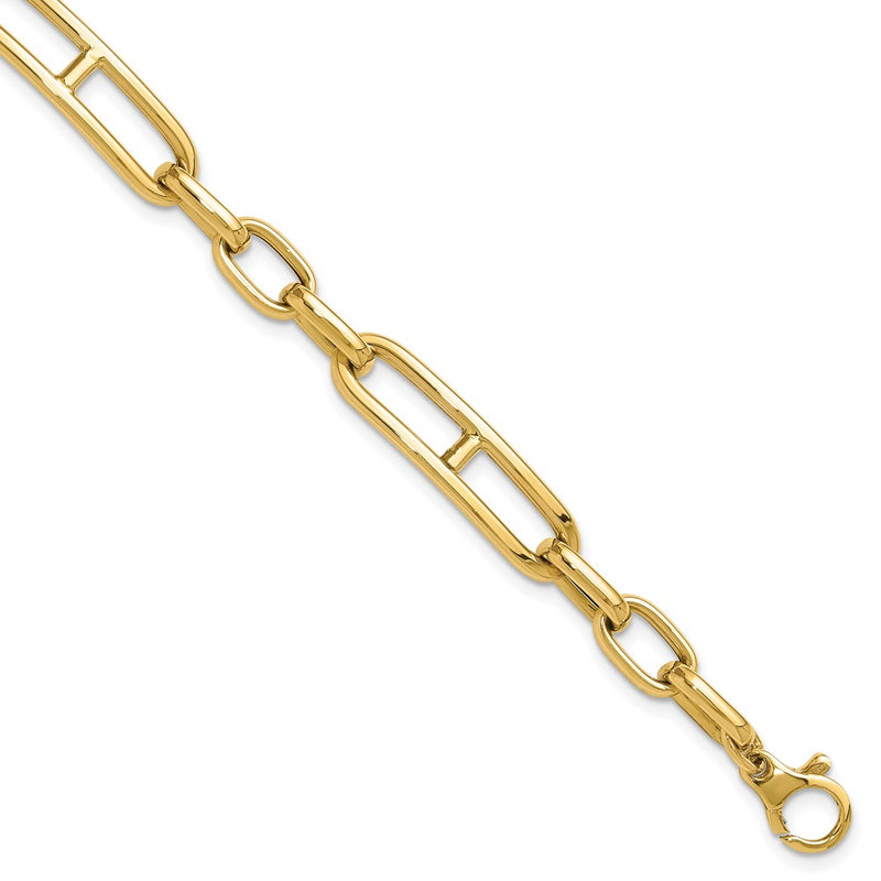 14K Yellow Gold Polished 7.4mm Fancy Open Link Cable 8 Inch Bracelet