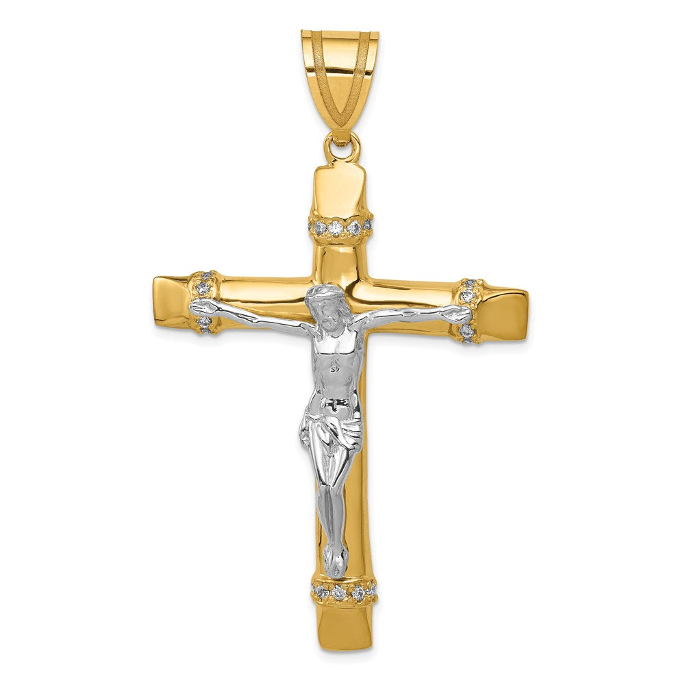 14K Two-Tone Gold Two-tone CZ Crucifix Pendant