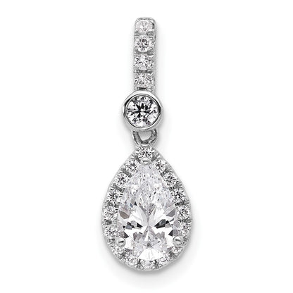 14K White Gold 1 carat Certified Lab Grown Diamond VS+ F+ Pear Complete Halo Pendant