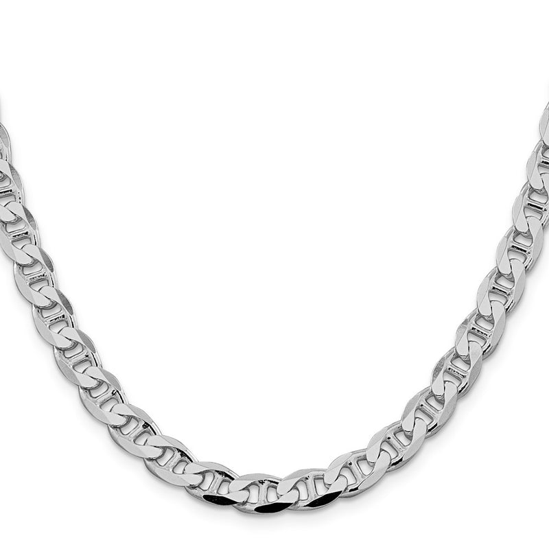 Sterling Silver Rhodium-plated 7.4mm D/C Flat Anchor Curb 24 Inch Chain