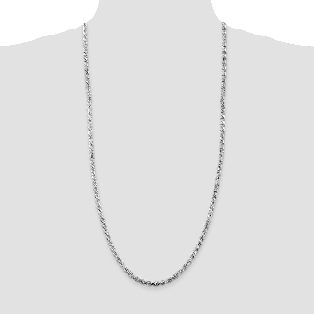 Sterling Silver Rhodium-plated 4.25mm Diamond-cut Rope 30 Inch Chain
