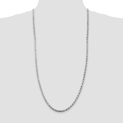 Sterling Silver Rhodium-plated 4.25mm Diamond-cut Rope 30 Inch Chain