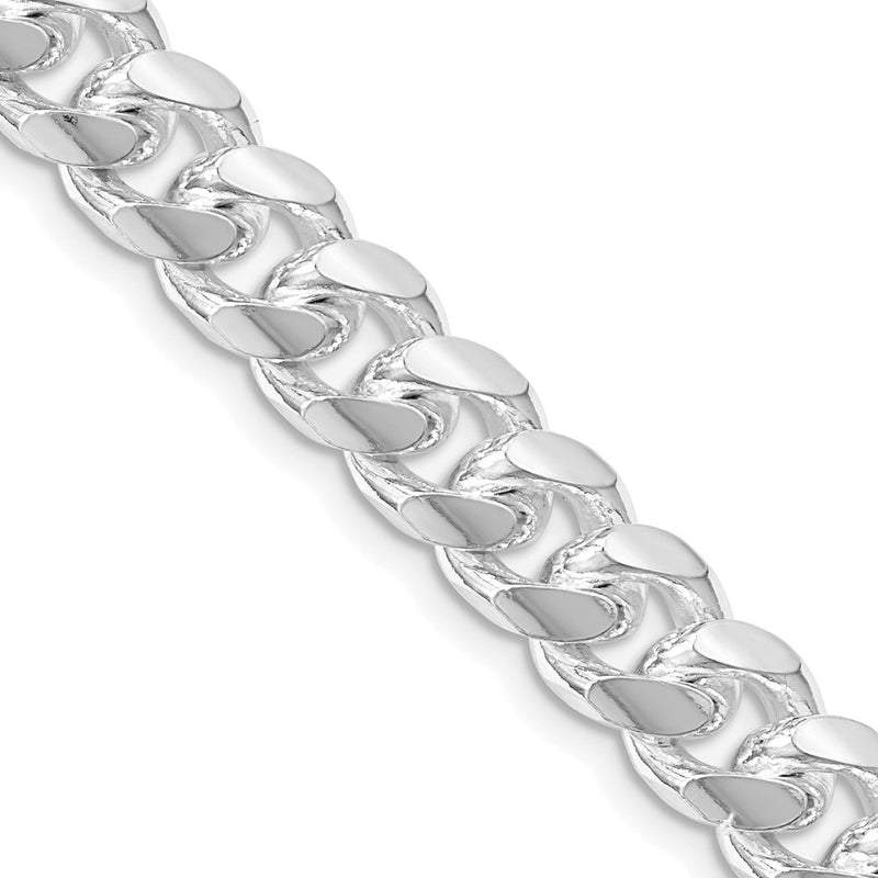Sterling Silver Rhodium-plated 8.5mm Domed w/ Side D/C Curb 26 Inch Chain