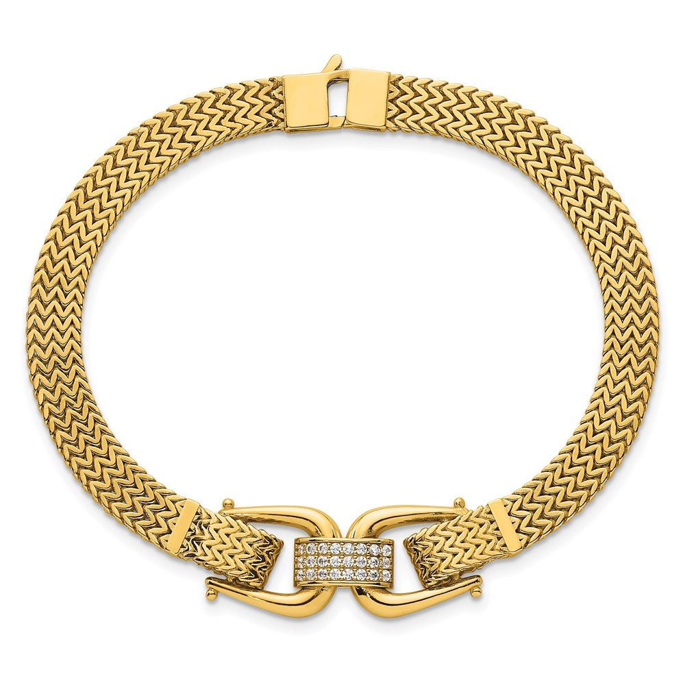 14K Yellow Gold Polished CZ Center Fancy Zig-Zag Link Chain Bracelet