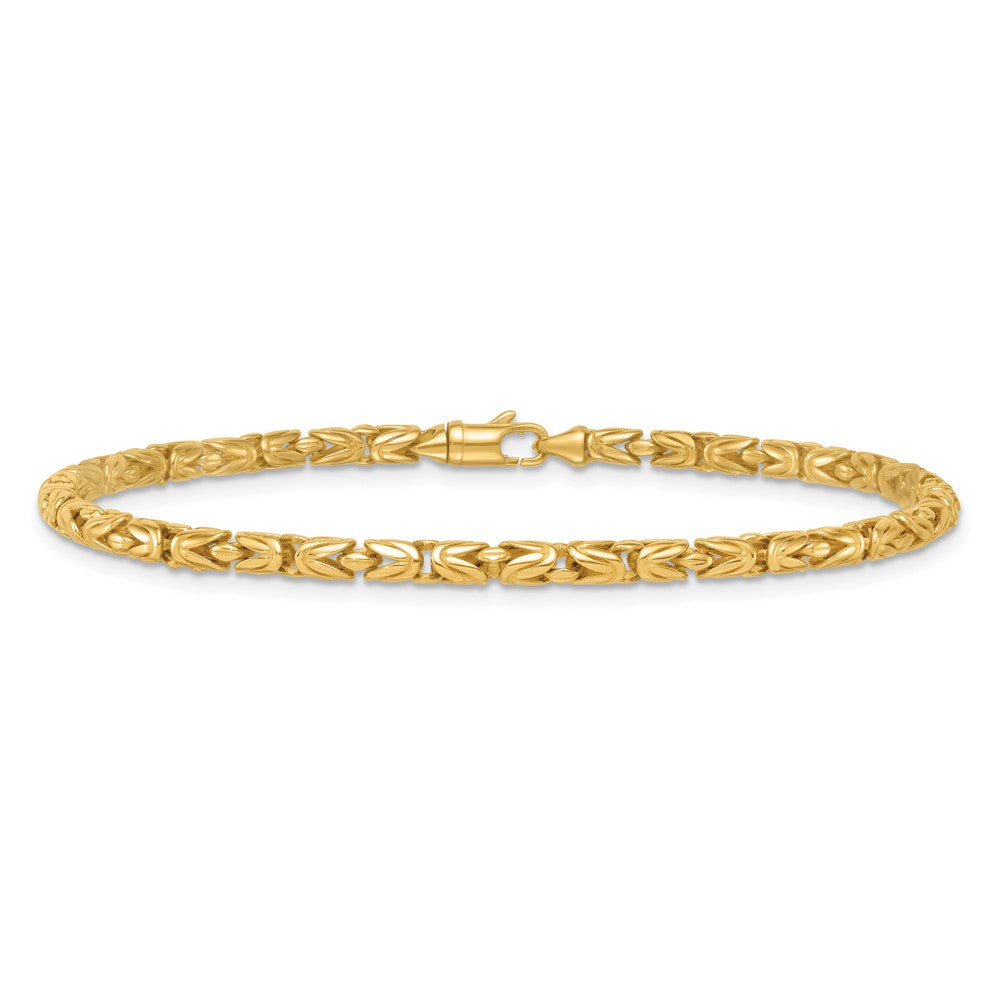 14K Yellow Gold Polished 3mm Rounded Byzantine Link Chain Bracelet