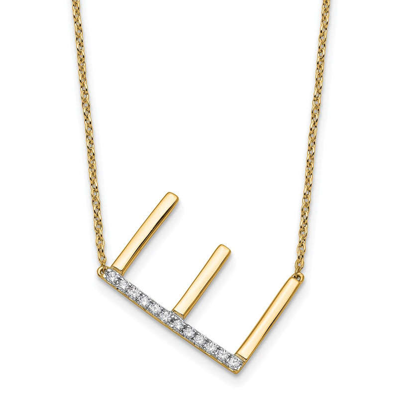 14K Yellow Gold Sideways Diamond Initial E 18 Inch Necklace