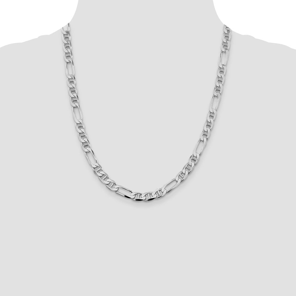 Sterling Silver Rhodium-plated 7.5mm Figaro Anchor 22 Inch Chain