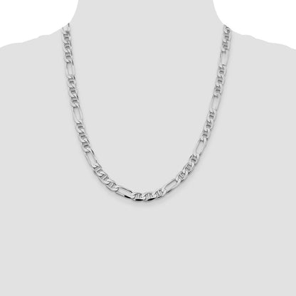Sterling Silver Rhodium-plated 7.5mm Figaro Anchor 22 Inch Chain