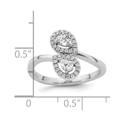 14K White Gold Polished Diamond Pear Bypass Ring